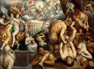 最后的审判 - Frans I de Vrient (Vriendt) 合唱 Frans Floris, the Elder (1519-1570)。 布面油画