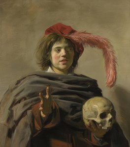 一个年轻人的画象有头骨的（vanitas）。 1626-28 作者 弗兰斯·哈尔斯（Frans Hals）