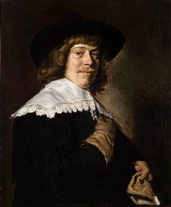 拿着手套，c1650的一个年轻人的画象。 作者 弗兰斯·哈尔斯（Frans Hals）