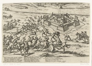 夺取祖特芬堑壕，1591 年
第 10 系列：荷兰和外国事件，1587-1612 年（系列标题） 作者 Frans Hogenberg (工作室)