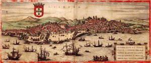 里斯本的查看和城镇塔霍河世界，1572