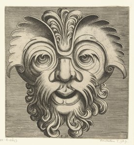 带胡须和小胡子的卷发面具，鼻根上有一撮卷发
Pourtraicture ingenieuse de plusieurs facons de masques...（系列名称）