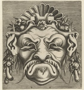 两只蛇从眼窝里向外张望的面具
Pourtraicture ingenieuse de plusieurs facons de masques...（系列名称）