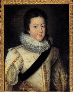 路易十三，法国国王和纳瓦拉 (1601-1643) 于 1616 年结婚时的肖像 (h s/t 0.64 x 0.44)，根据 Frans Pourbus Le Jeune (Francois (Franz) Porbus) 作者 弗朗斯二世