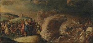 Les Israelites traversent la Mer Rouge - The Israelites crossing of the Red Sea, by Francken (II), Frans, School of . Oil on copper. Dimension : 27,5x58,5 cm. Nationalmuseum Stockholm 作者 弗朗肯二世（工作室）