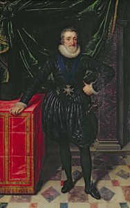 Henri IV（1553-1610）法国国王的肖像，黑色服装，c.1610（面板）