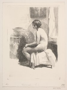 裸体女模特，坐在房间里 作者 弗兰斯·施瓦茨
