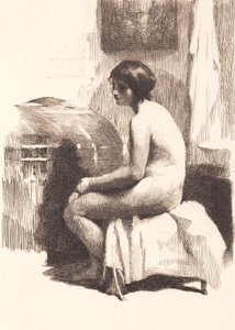 裸体女模特，坐在房间里 作者 弗兰斯·施瓦茨