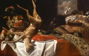 死鹿和小鸟》、《盘中龙虾》、《一篮水果和蔬菜》（油画）