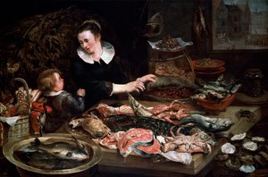 鱼贩商店，c1616-1618。 作者 Frans Snyders或Snijders