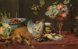 静物与小游戏和水果 作者 Frans Snyders或Snijders