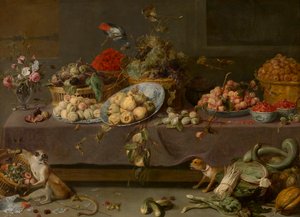 鲜花和水果（布面油画） 作者 Frans Snyders或Snijders