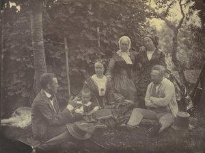 [三个女人、两个男人和一个孩子在野餐]，19世纪50年代至60年代。