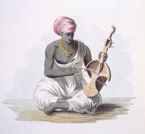 来自E. Orme的“印度服饰”的一种Sarinda或Hindostan型小提琴，1804年（彩色蚀刻）