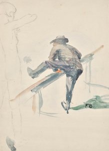 男子翻越栏杆和女孩裸体轮廓