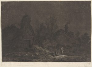月光下小屋前的人物场景
XII Vues de la Normandie（系列标题）