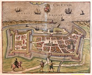 法国加来：法国的大门、堡垒和钥匙，于 1597 年在西班牙国王菲利普的统治下（雕刻 作者 弗朗兹·霍根伯格