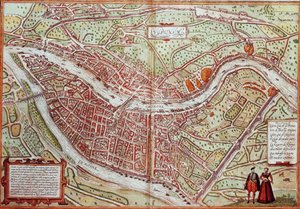 里昂地图 - 法国（雕刻版 作者 弗朗兹·霍根伯格