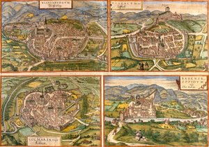 德国魏森堡 (Wissenburgum)、法国鲁法赫 (Rubeacum) 和科尔马 (Colmaria) 以及瑞士巴登地图 (蚀刻版) 作者 弗朗兹·霍根伯格