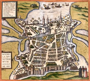 Plan of La Rochelle (Rochella), France (etching