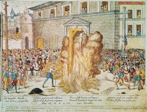 宗教战争：1559 年 12 月 23 日在巴黎格雷夫广场处决法国新教法官安妮杜布尔（1521-1559）
