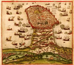 奥斯曼海盗Khayr al-Din Barbarossa对抗查理五世的军队，作者Franz Hogenberg 作者 弗朗兹·霍根伯格
