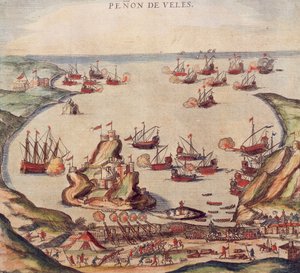 奥斯曼海盗Khayr al-Din Barbarossa对抗查理五世的军队，作者：Franz Hogenberg 作者 弗朗兹·霍根伯格