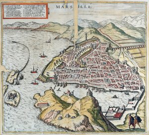 16世纪的马赛景观，显示左下方麻风病人的医院，来自Georg Braun的“LeThéâtreduMonde”，1599年