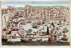 西西里岛墨西拿市的景色 - Franz Hogenberg（1535-1590）的雕刻，来自 Braun 和 Hogenberg 的“Civitatis Orbis Terranum” - 1594（西西里岛墨西拿市的景色 - Franz Hogenberg 的雕刻（1535-1590） ) 来自“” Civitatis Hobis Terran 作者 弗朗兹·霍根伯格