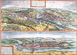 布拉格 (Praga) 和捷克共和国埃格拉的景色（蚀刻 作者 弗朗兹·霍根伯格