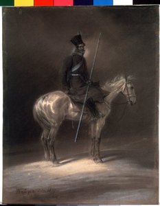 Cosaque a cheval.马背上的哥萨克Dessin de Franz Kruger (1797-1857) 作者 弗朗兹·克鲁格（Franz Kruger）