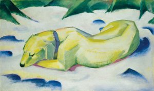 狗躺在雪地里，c.1911（布面油画） 作者 弗朗兹·马克（Franz Marc）