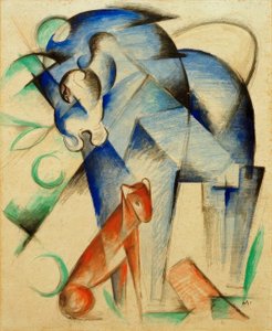 神话动物（蓝马和红狗） 作者 弗朗兹·马克（Franz Marc）