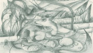 原始景观中的鹿与后腿 作者 弗朗兹·马克（Franz Marc）