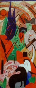景观与动物和彩虹 作者 弗朗兹·马克（Franz Marc）