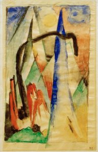 马在风景与尖的形状 作者 弗朗兹·马克（Franz Marc）