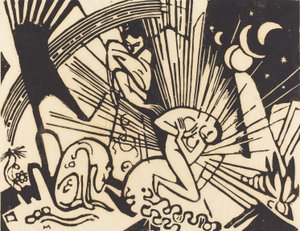 和解（Versoehnung），1912年（日本纸上的黑色木刻） 作者 弗朗兹·马克（Franz Marc）