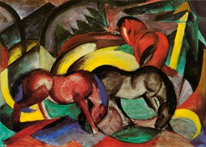 三匹马，1912年（纸上混合媒体） 作者 弗朗兹·马克（Franz Marc）