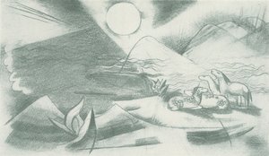 阳光、群山、马群的原始景观 作者 弗朗兹·马克（Franz Marc）