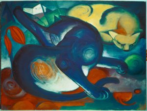 两只猫，蓝色和黄色 作者 弗朗兹·马克（Franz Marc）