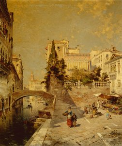 威尼斯Campiello Santa Barbara的Fondamenta Zorzi（布面油画）。