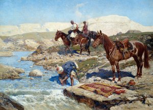 过河的切尔克斯骑兵 作者 弗朗兹·鲁博（Franz Roubaud）