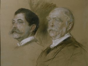 1892年至1890年，奥托·冯·俾斯麦和他的儿子赫伯特，外交部国务秘书（纸上木炭）