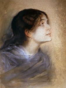 意大利女演员埃莱奥诺拉-杜塞(Vigevano 1858 - Pittsburgh 1924)的肖像，弗朗茨-冯-伦巴赫(1836-1904)的绘画，纸板粉彩，68x47厘米