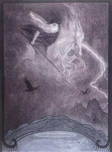 奥丁，理查德·瓦格纳（Richard Wagner，1813-83 年）为《尼伯龙根之戒》绘制的插图，c.1914（彩色平版印刷）
