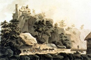 里博维尔路和大里博维尔城堡的景色（彩色雕刻）。 作者 弗朗兹·沃尔特