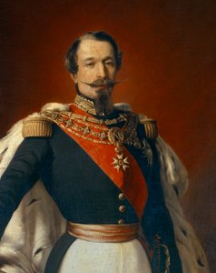 法国皇帝拿破仑三世（1808-1873）在圣云城堡前的画像。 Franz Xaver Winterhalter (1806-1873) 1855 年暗淡的绘画细节。 2,4x1,5 m