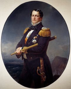 一位海军上将的肖像 一位海军上将，从远处眺望，背后是海洋景观。 Xaver Winterhalter (1806-1873) 绘画 19 世纪布列斯特，美术博物馆 作者 弗朗茨泽维尔温特哈尔特