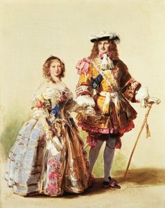 维多利亚女王和阿尔伯特亲王在1851年的舞会上穿着复辟时期的衣服，由弗朗茨-夏弗-温特哈尔特（1805-1873）绘画。 作者 弗朗茨泽维尔温特哈尔特