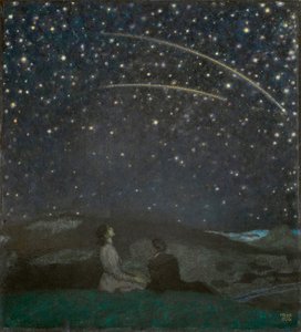 Les etoiles filantes (Franz et Mary von Stuck) - Shooting Stars (Franz and Mary Stuck)，作者 Stuck, Franz, Ritter von (1863-1928)。 木头上的油